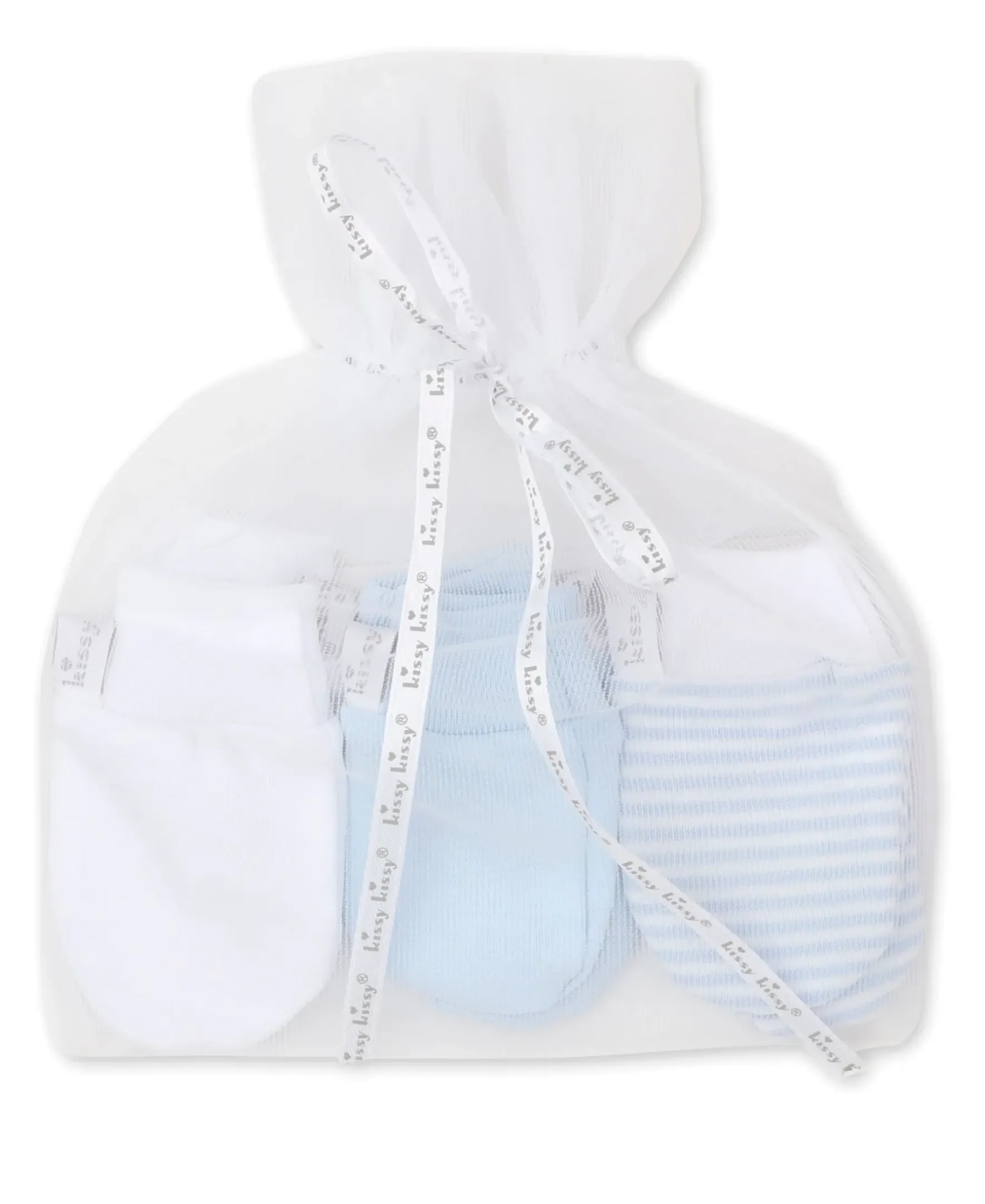 Kissy Kissy Simples Stripes 3 Pack Blue Mittens Set w/ Tulle Bag> Mittens|Multipacks + Sets