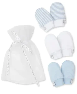Kissy Kissy Simples Stripes 3 Pack Blue Mittens Set w/ Tulle Bag> Mittens|Multipacks + Sets