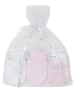 Kissy Kissy Simple Stripes 3 Pack Pink Mittens Set w/ Tulle Bag> Mittens|Multipacks + Sets