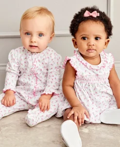 Kissy Kissy Tulip Blossoms White Smocked Dress Set> Dresses + Bubbles|Smocking + Hand Embroidery