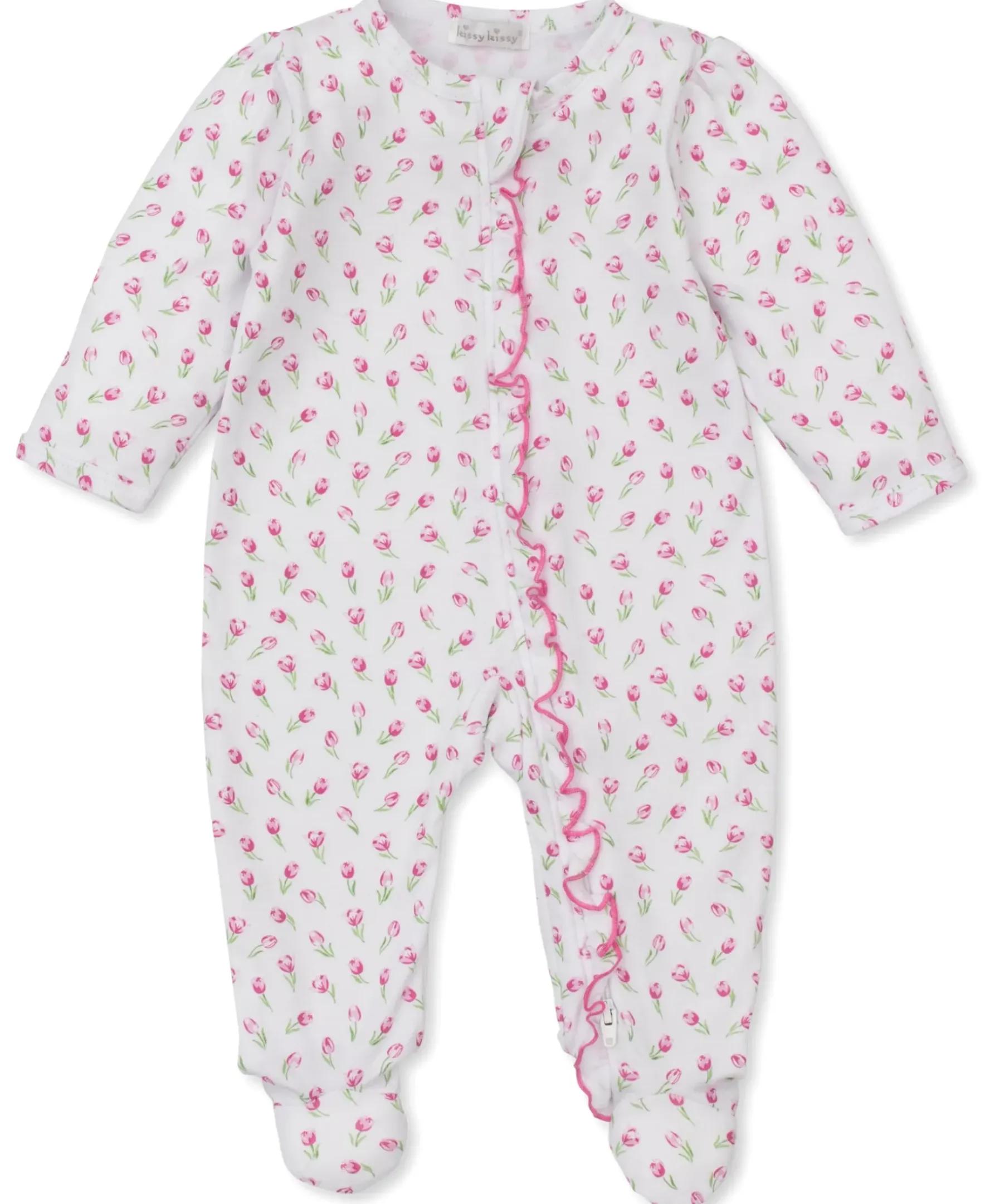 Kissy Kissy Tulip Blossoms White Zip Footie> Footies|Pajamas