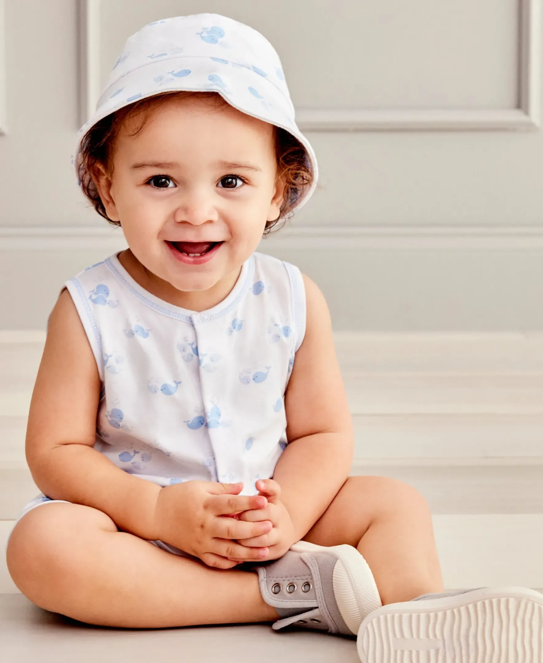 Kissy Kissy Whale Wonder Blue Sleeveless Playsuit> Playsuits|Rompers