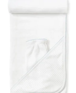 Kissy Kissy White/Blue New Kissy Dots Hooded Towel & Mitt Set> Hooded Bath Towels|White Basics