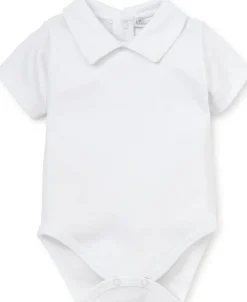 Kissy Kissy White Kissy Basics Short Sleeve Collar Bodysuit> Bodysuits|White Basics