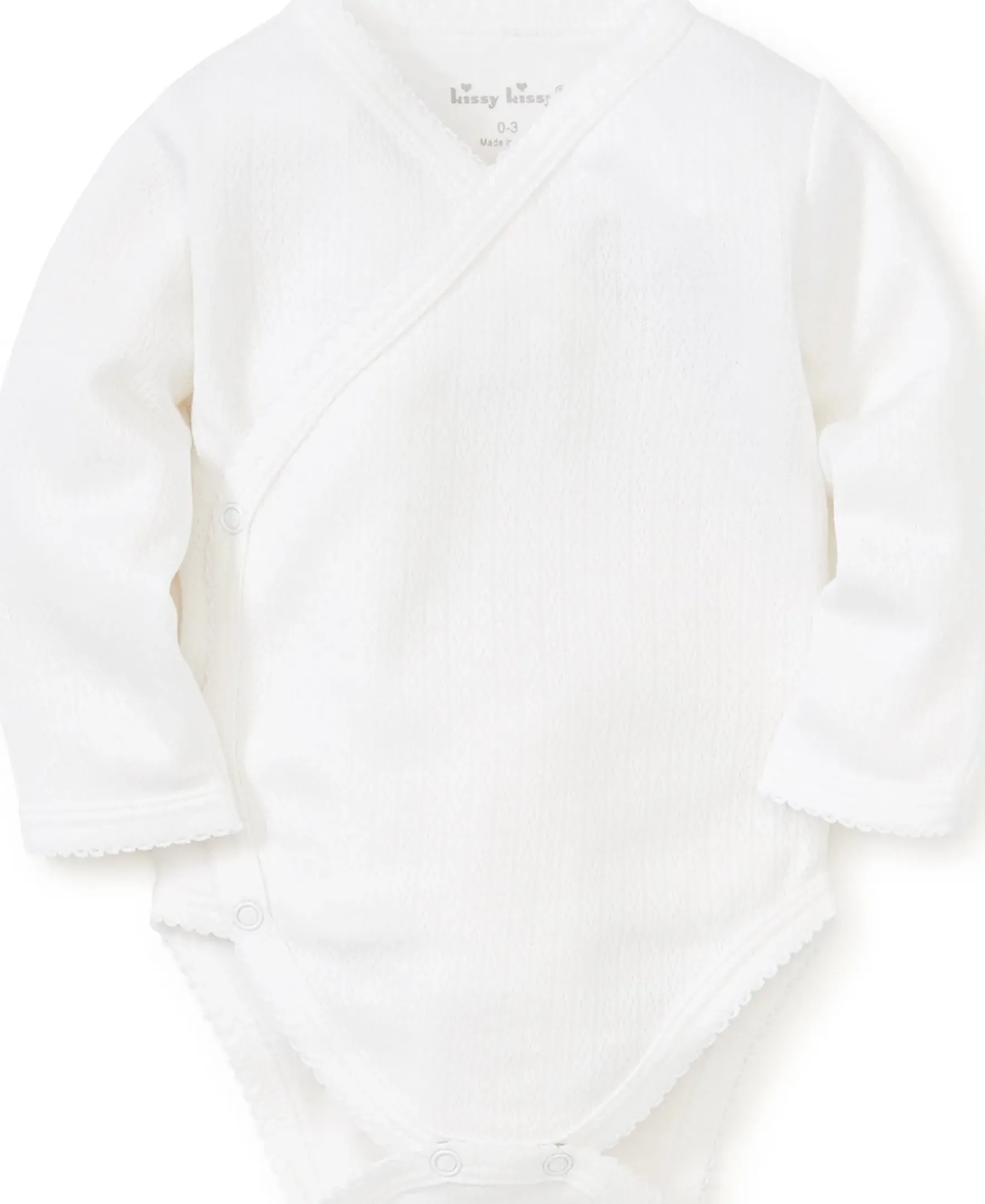 Kissy Kissy White Pointelle Long Sleeve Bodysuit> Bodysuits|White Basics